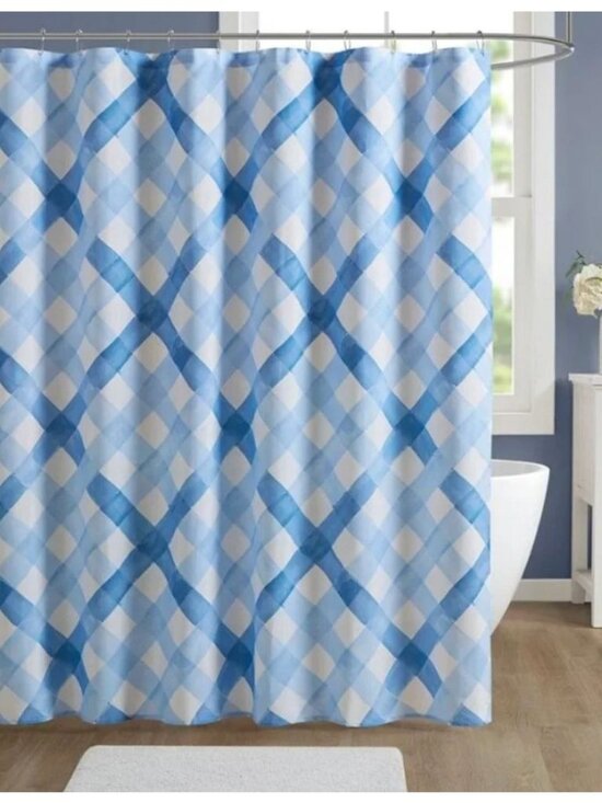 Décor Studio Other - Décor Studio Amalfi Plaid Shower Curtain Blue & White 72"x72" Polyester/Cotton B